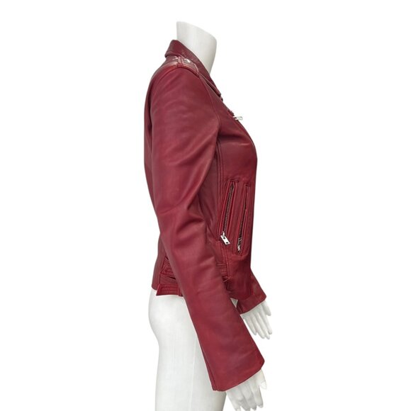$1200 IRO Red Leather Han Slim Cropped Zip Moto Jacket size 2/IT 38 - Picture 8 of 15
